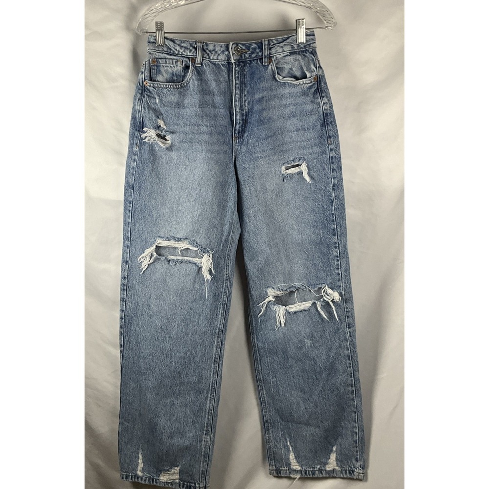 Garage Women's 5/27 Blue Jeans Light Wash Distressed High Rise Wide Leg‎ Denim